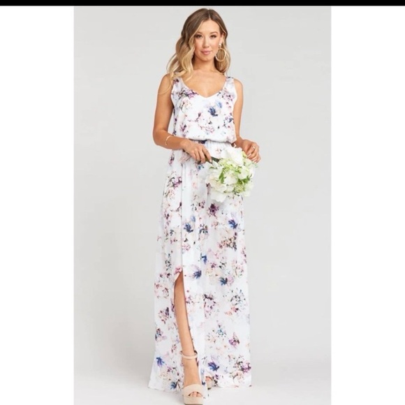 SHOW ME YOUR MUMU White Floral Satin Maxi Dress